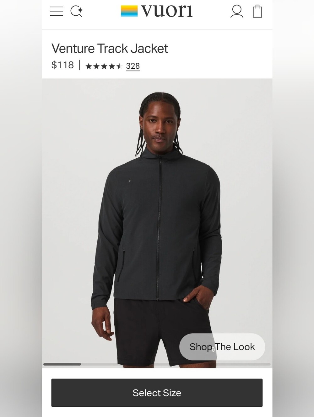 Vuori Mens Venture Track Jacket - Black - Size L